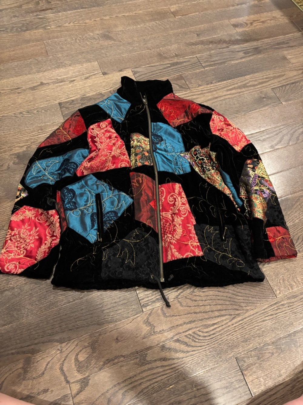 Vintage Chicos Size 1 Patchwork Velvet Zip Jacket